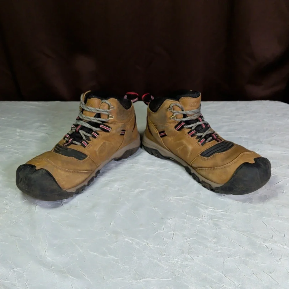 Keen Hiking Boots Womens Size 6Y Waterproof Brown Leather Ridge Flex Mid Gorp